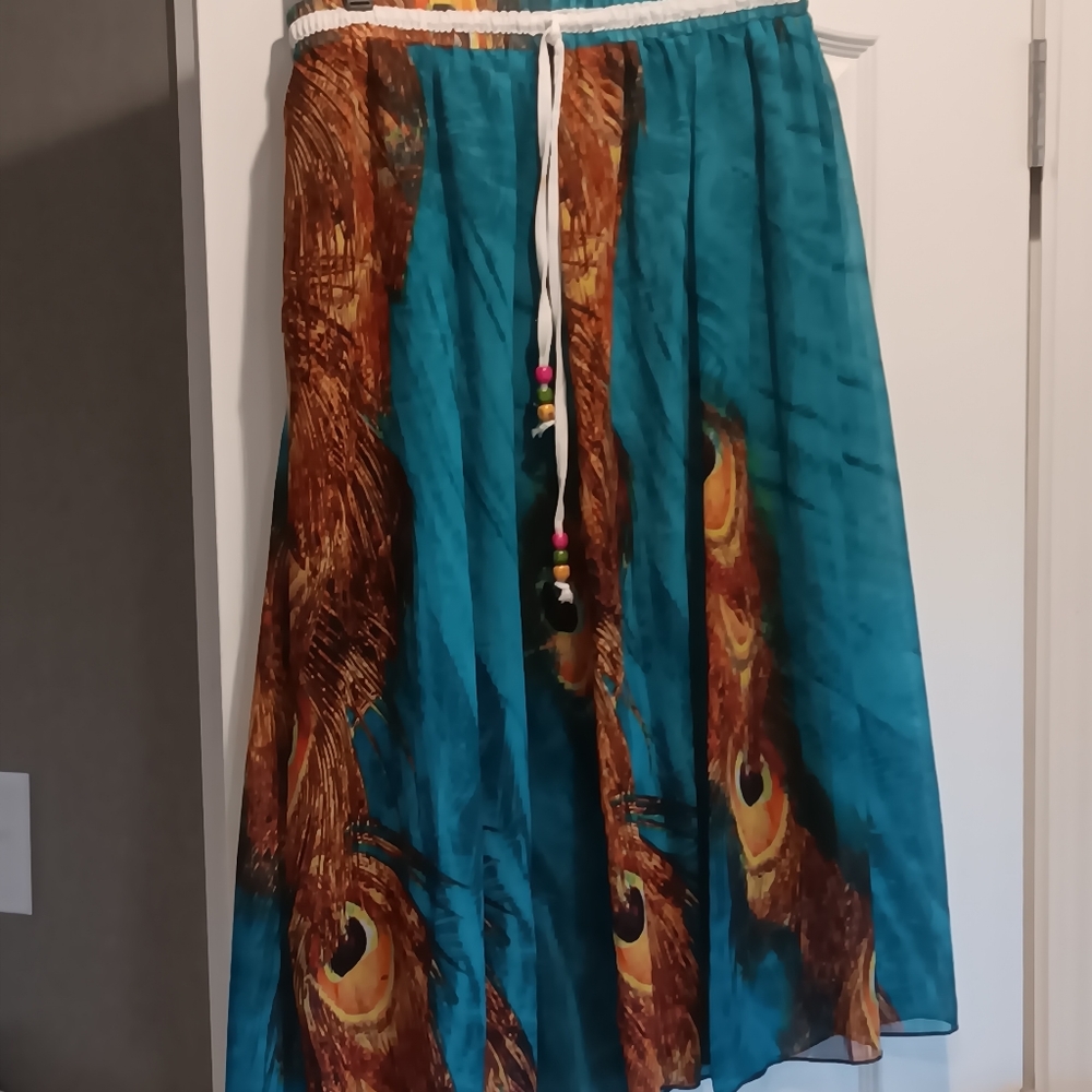 Vibrant flowy polyester skirt.Boho, maxi
